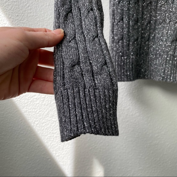 107. Grey with Silver V-Neck Long Sleeve Knit Sweater - Picture 11 of 14